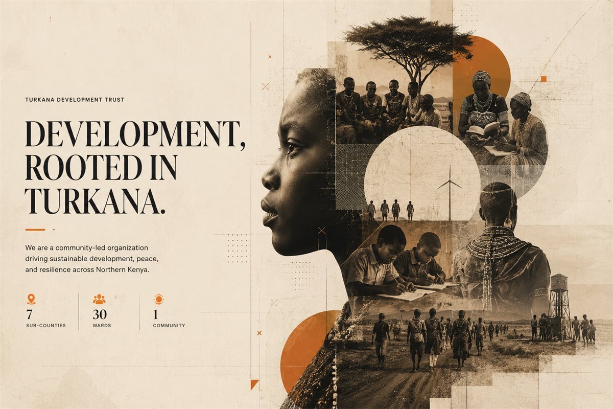 Editorial collage of community-led development in Turkana