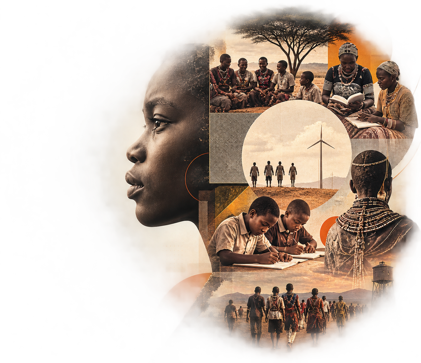 Editorial collage showing Turkana community, education, culture, and resilience
