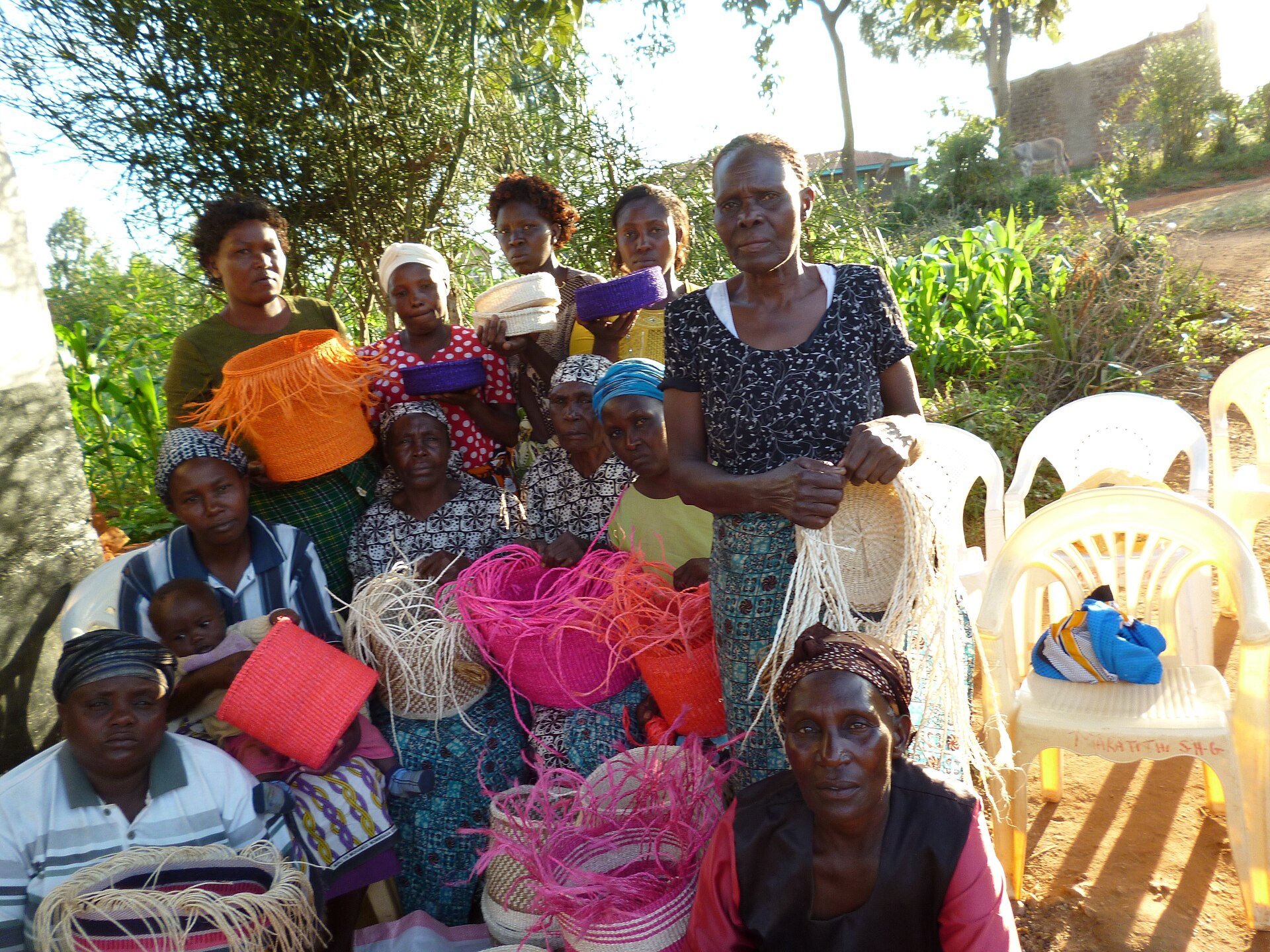 Women weaving sisal baskets in Kenya